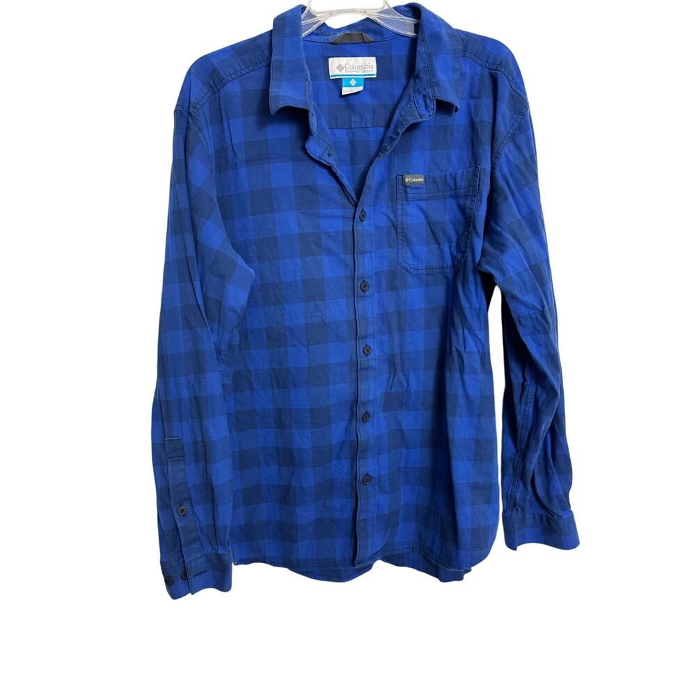 Columbia Blue and Black Plaid Button-Down Shirt - XL